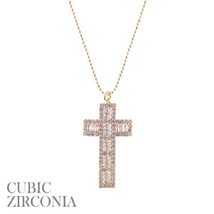 GOLD NECKLACE CROSS PENDANT CZ CUBIC ZIRCONIA ( 17884 )