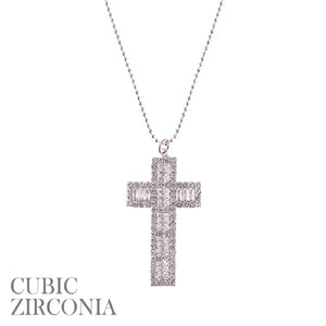 SILVER NECKLACE CROSS PENDANT CZ CUBIC ZIRCONIA ( 17884 )