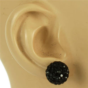 12mm BLACK Rhinestone Ball Stud Earrings ( 03 10 RBL ) - Ohmyjewelry.com