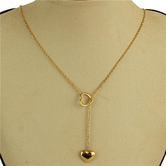 STAINLESS STEEL GOLD NECKLACE HEART PENDANTS ( 3004 G )