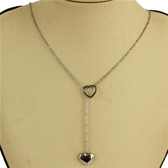 STAINLESS STEEL SILVER NECKLACE HEART PENDANTS ( 3004 S )