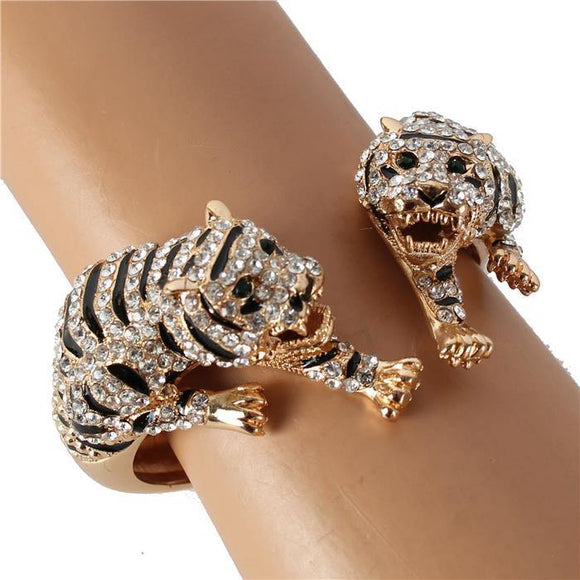 GOLD TIGER BANGLE CLEAR STONES ( 404 2CL ) - Ohmyjewelry.com