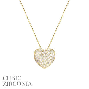 GOLD HEART NECKLACE CLEAR CZ CUBIC ZIRCONIA STONES ( 17993 VCRG )