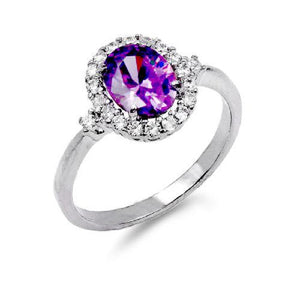 SILVER RING CLEAR PURPLE CZ CUBIC ZIRCONIA STONE SIZE 7 ( 1131 PP SIZE7 )