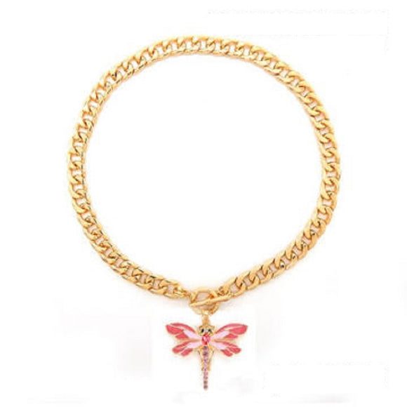 GOLD NECKLACE DRAGONFLY PENDANT PINK