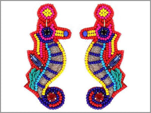 MULTI COLOR BEAD SEAHORSE EARRINGS ( 2929 ) - Ohmyjewelry.com