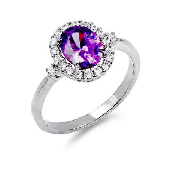 SILVER RING CLEAR PURPLE CZ CUBIC ZIRCONIA STONE SIZE 8 ( 1131 PP SIZE8 )