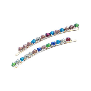 GOLD HAIR PIN MULTI COLOR STONES ( 71837 AQMG )