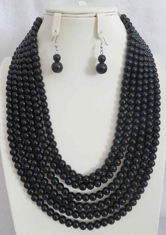 BLACK PEARL NECKLACE SET ( 4067 JET )