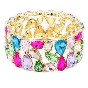 GOLD STRETCH BRACELET MULTI COLOR STONES ( 8075 GDMT )