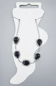 SILVER ANKLET CLEAR BLACK STONES ( 1518 RHJET )