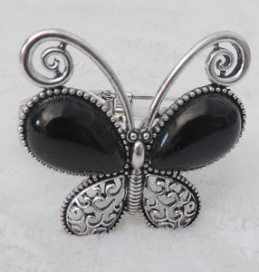 SILVER BLACK BUTTERFLY BANGLE ( 696 BK )