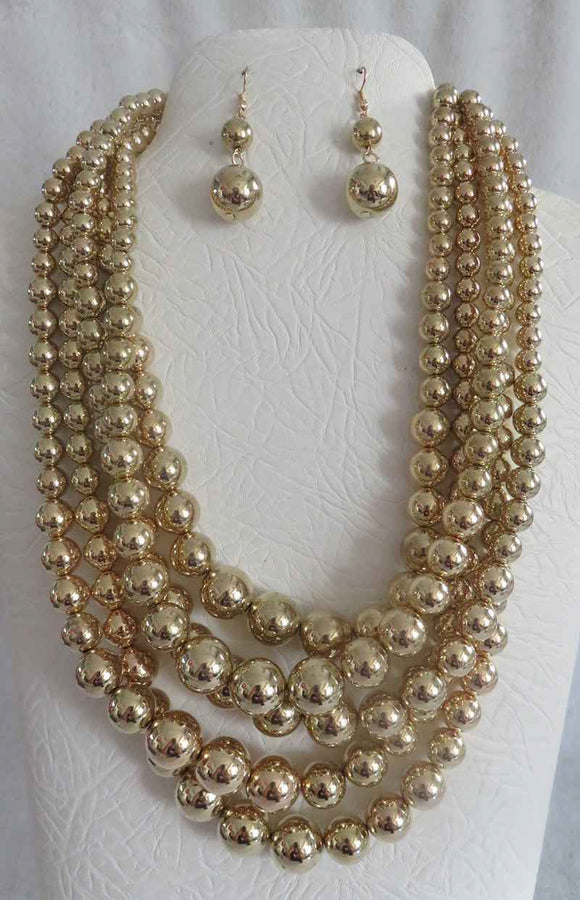 5 STRAND GOLD PEARL NECKLACE SET ( 3869 G )