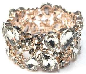 ROSE GOLD Stretch Bracelet with CLEAR Rhinestones ( 0115 ) - Ohmyjewelry.com
