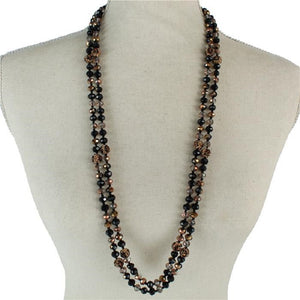 BROWN BLACK LEOPARD PATTERN SHAMBALLA BALL NECKLACE ( 102 MT23 )