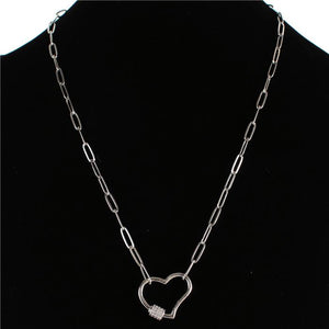 SILVER NECKLACE HEART PENDANT CLEAR STONES ( 3028 S )