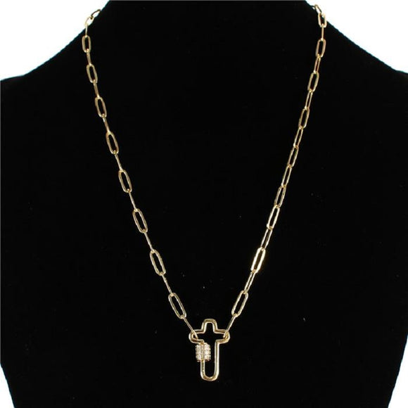 GOLD CROSS NECKLACE CLEAR STONES ( 3031 G )
