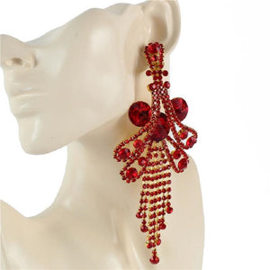 GOLD RED Stone Fringe Chandelier POST Earrings ( 0390 )