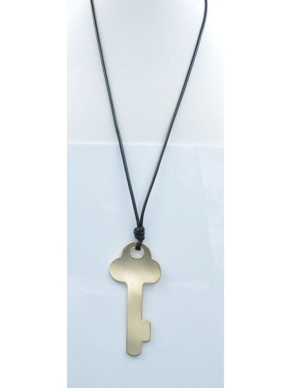 Over Size Gold Key Pendant Necklace on Black Chord ( 181203 )