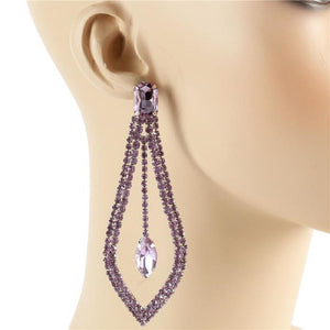 SILVER PETAL MARQUISE DANGLE EARRINGS LAVENDER STONES ( 5285 SLV )