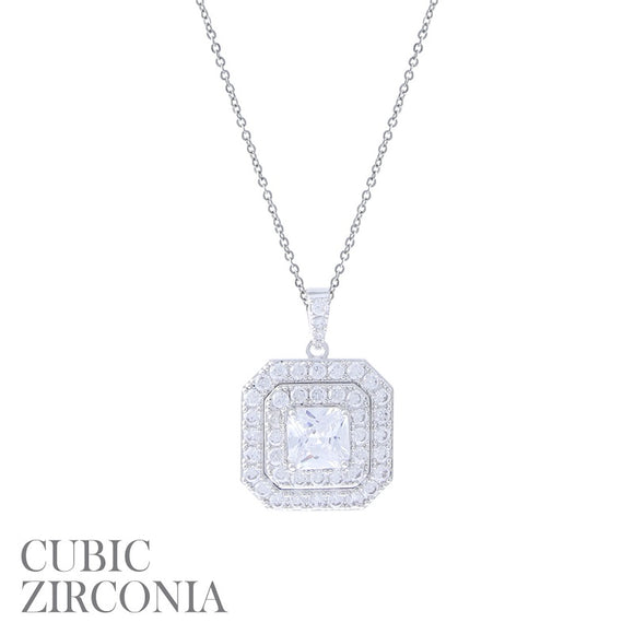 SILVER NECKLACE CLEAR CZ CUBIC ZIRCONIA STONES ( 18129 SAR )