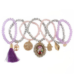 PURPLE GOLD BRACELETS LEAF FRIDA CHARM ( 68 PU )