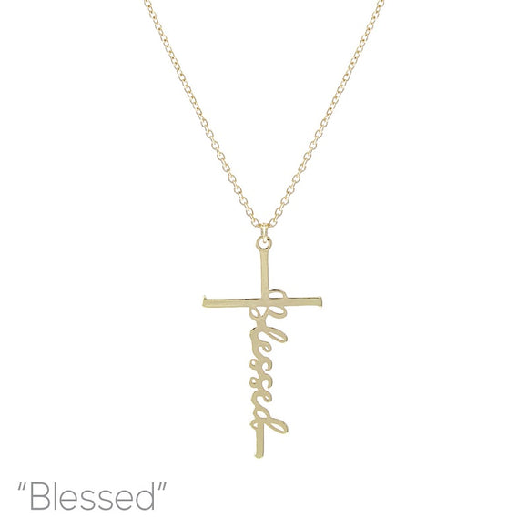 GOLD NECKLACE BLESSED CROSS PENDANT ( 18152 G )