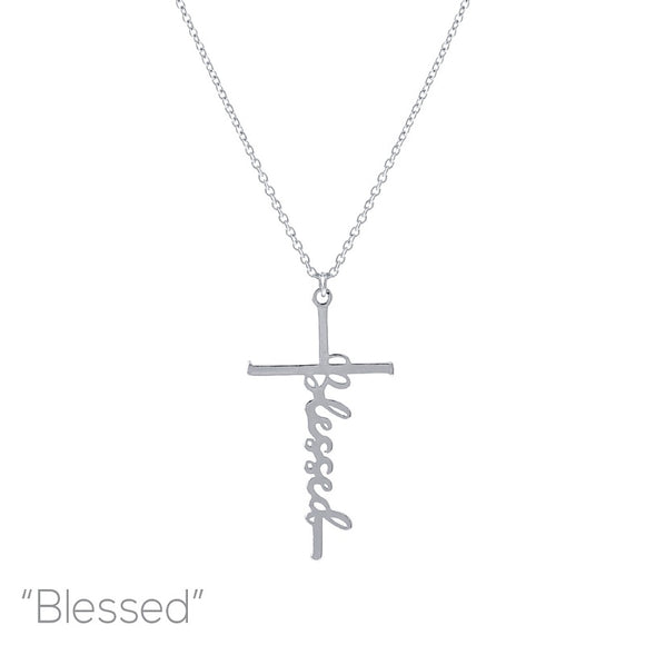 SILVER NECKLACE BLESSED CROSS PENDANT ( 18152 R )