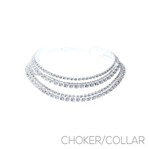 SILVER CHOKER NECKLACE CLEAR STONES ( 18192 CRS )