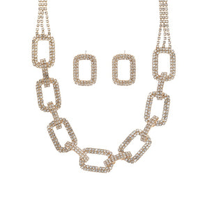 GOLD NECKLACE SET CLEAR STONES ( 18241 CRG )