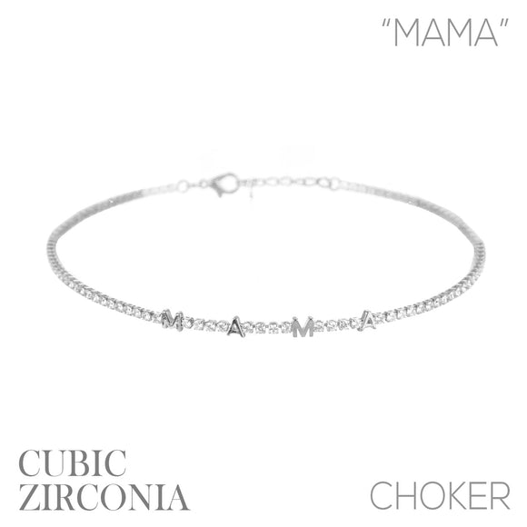 SILVER CHOKER MAMA CLEAR CZ CUBIC ZIRCONIA STONES ( 18283 CRS )