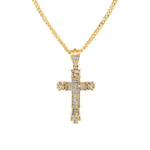 GOLD NECKLACE CROSS PENDANT CLEAR STONES ( 18382 CRG )