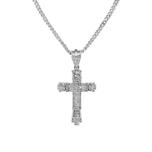SILVER NECKLACE CROSS PENDANT CLEAR STONES ( 18382 CRR )