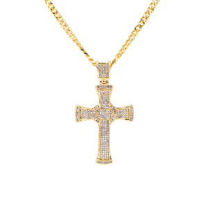 GOLD NECKLACE CROSS CLEAR STONES ( 18384 CRG )