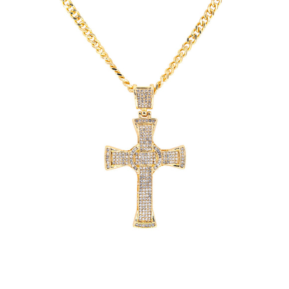 GOLD NECKLACE CROSS CLEAR STONES ( 18384 CRG )