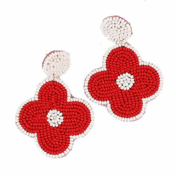 RED WHITE BEAD EARRINGS ( 612 NRD )