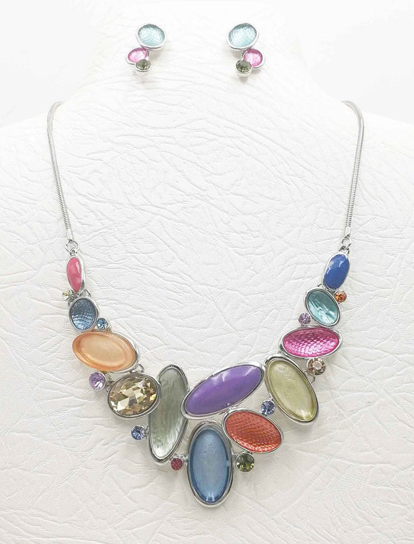 SILVER MULTI COLOR NECKLACE SET ( 3411 SMT )