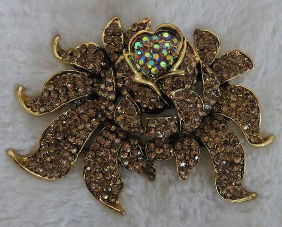 ANTIQUE GOLD FLOWER BROOCH BROWN STONES ( 2973 AGBN )