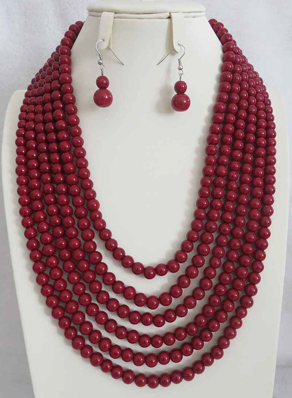 RED PEARL NECKLACE SET ( 4067 RD )