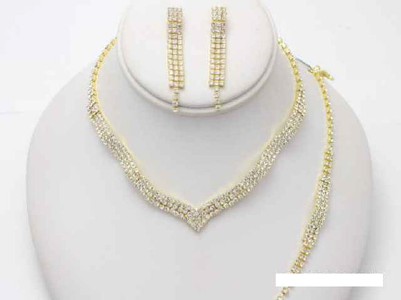 GOLD NECKLACE SET CLEAR STONES ( 15888 GCL )