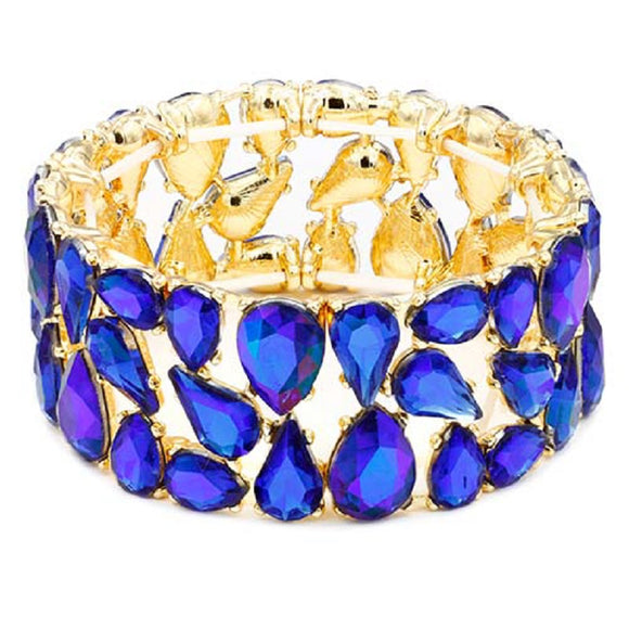 GOLD STRETCH BRACELET BLUE AB STONES ( 8075 BLAB )