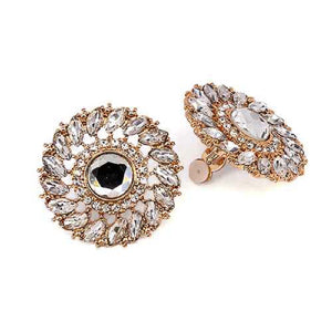 GOLD CIRCLE EARRINGS CLEAR STONES CLIP ON ( 3334 GDCLR )