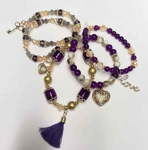 5 STRAND GOLD PURPLE STRETCH CHARM BRACELETS ( 590 GPP )