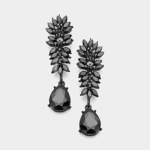 2.5" BLACK Rhinestone BLACK Trim Formal Teardrop Earrings ( 1183 BKJET )