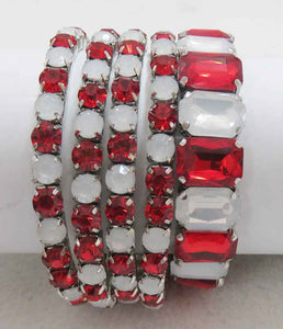 SILVER STRETCH BRACELETS RED WHITE STONES ( 629 SRW )