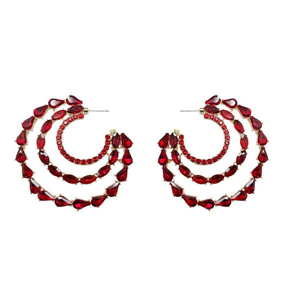 GOLD EARRINGS RED STONES ( 12163 GRD )