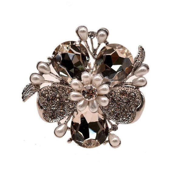 SILVER FLOWER RING WHITE CLEAR STONES ( 11649 )