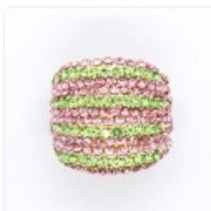 GOLD STRETCH RING PINK GREEN STONES ( 1251 PKGN )