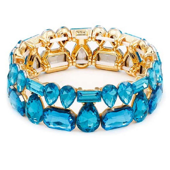 GOLD STRETCH BRACELET AQUA STONES ( 8080 GDAQ )