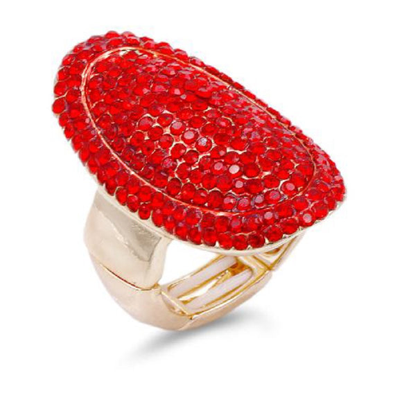 GOLD OVAL STRETCH RING RED STONES ( 2243 GDRD )